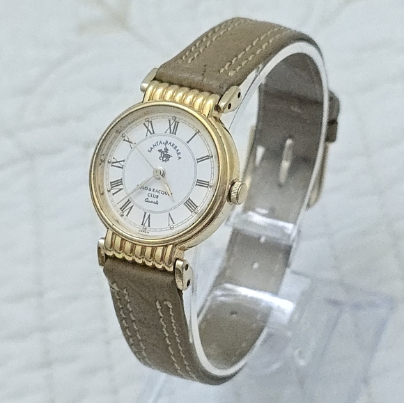 Santa Barbara Polo & Racquet Club Ladies Watch Gold Tone Brown Leather Preppy - Picture 1 of 6